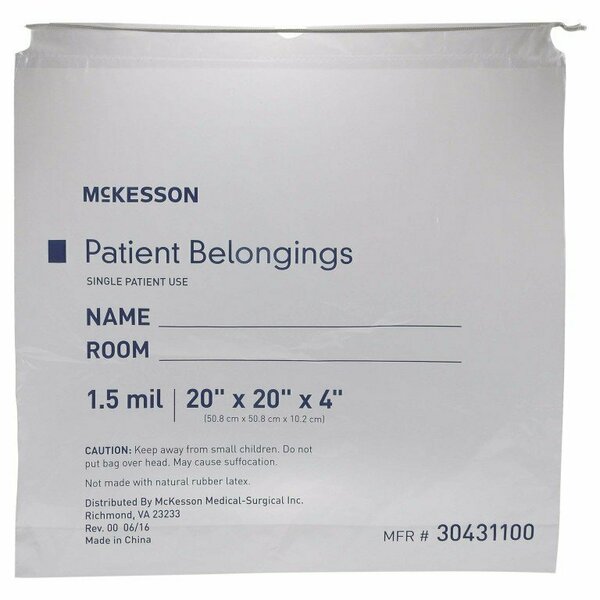 Mckesson Patient Belongings Bag, Clear, 250PK 30431100